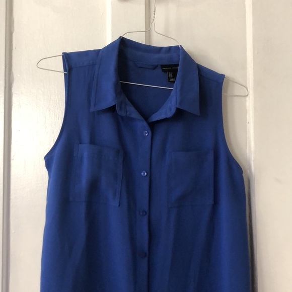 Adrienne Vittadini Royal Blue Sleeveless Button Front Shirt Knee Length Dress 8 - Picture 2 of 10